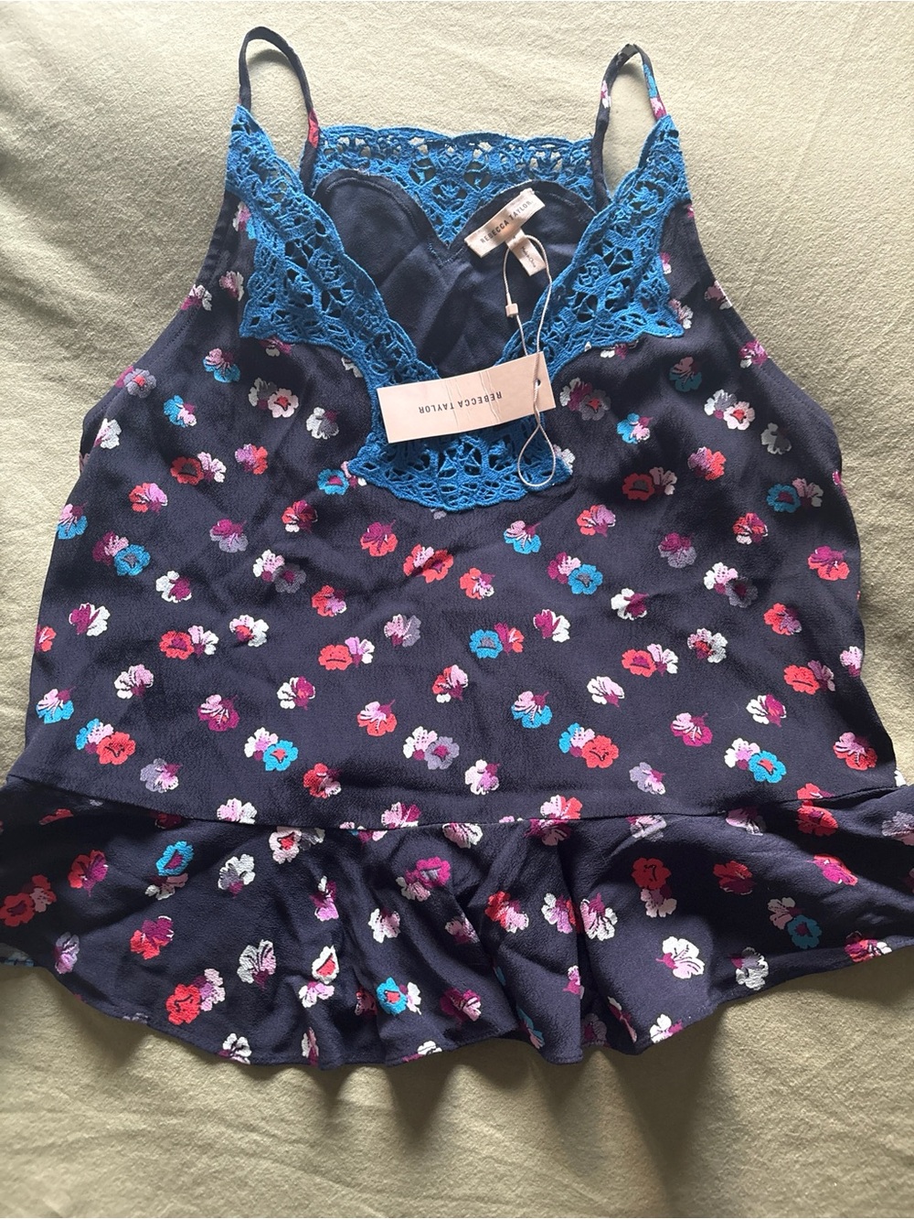 NWT Rebecca Taylor SL Sakura Floral Lace Camisole Navy Blue Size 4